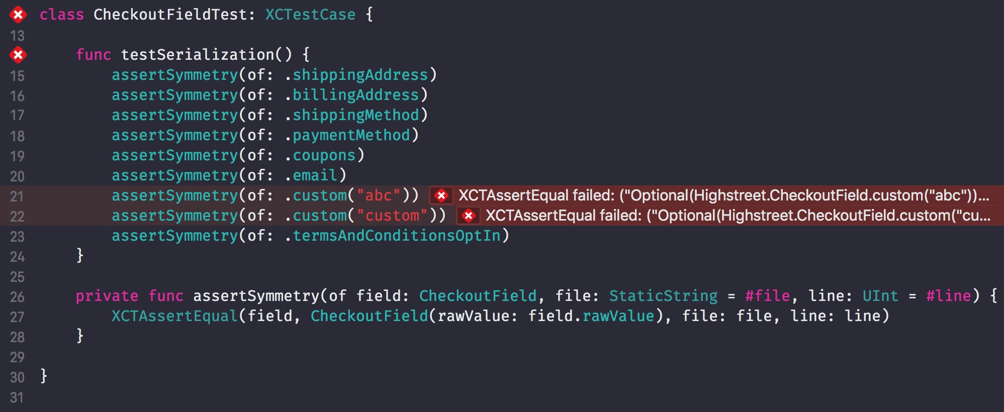 Failures in the actual test method